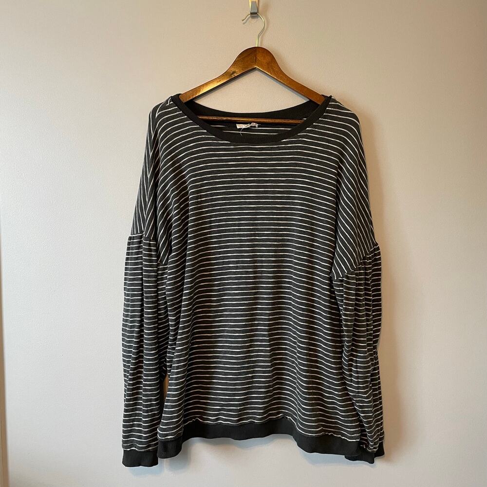 Easel Oversized Grey Striped Long Sleeve Shirt Sweatshirt drop shoulder sz M
